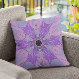 Cartoon Mandala Flower Purple Pink and Blue Cushion