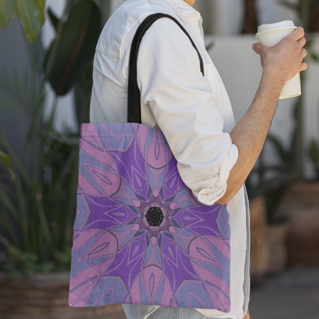 Cartoon Mandala Flower Purple Pink and Blue Tote Bag (Creator Uploaded)