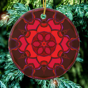 Cartoon Mandala Flower Red Pink and Purple Ceramic Tree Decoration