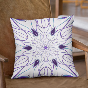 Cartoon Mandala Flower White and Purple Cushion