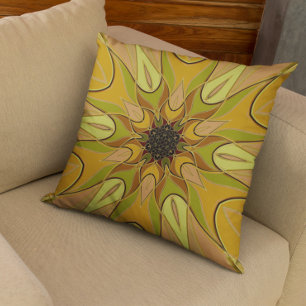 Cartoon Mandala Flower Yellow and Green Cushion