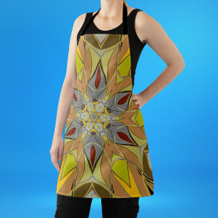 Cartoon Mandala Flower Yellow Grey and Red Apron