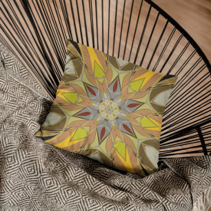 Cartoon Mandala Flower Yellow Grey and Red Cushion