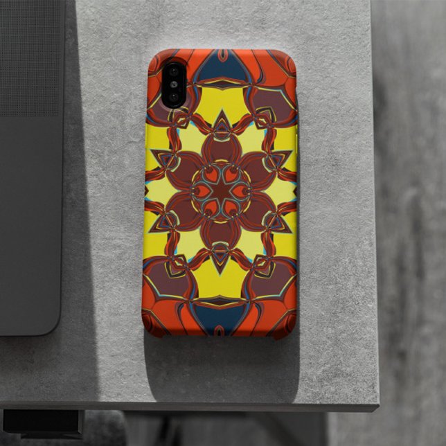 Cartoon Mandala Flower Yellow Orange and Blue Case-Mate iPhone Case (Creator Uploaded)