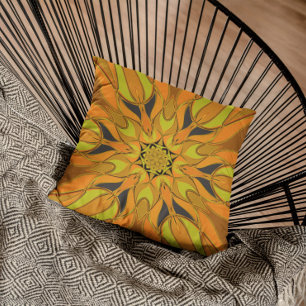 Cartoon Mandala Flower Yellow Orange and Blue Cushion