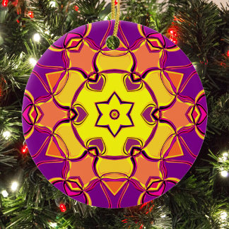 Cartoon Mandala Flower Yellow Orange and Pink Ceramic Tree Decoration