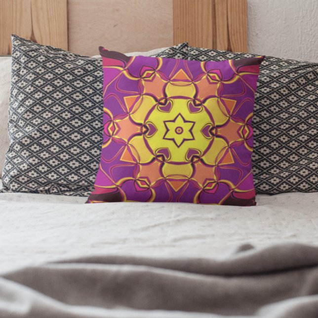 Cartoon Mandala Flower Yellow Orange and Pink Cushion (Creator Uploaded)