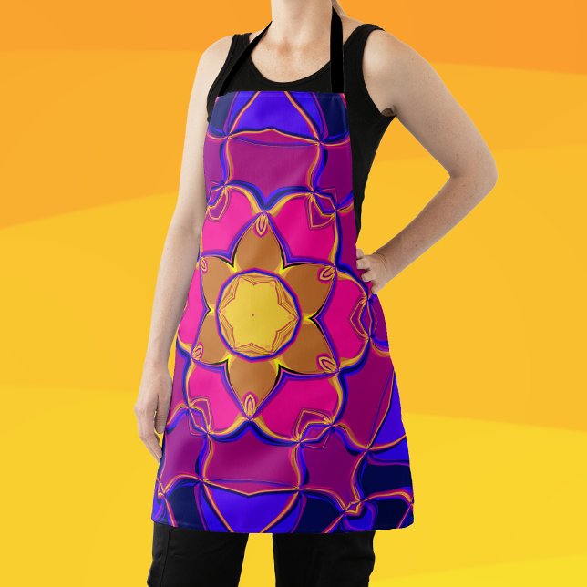 Cartoon Mandala Flower Yellow Pink and Blue Apron (Creator Uploaded)