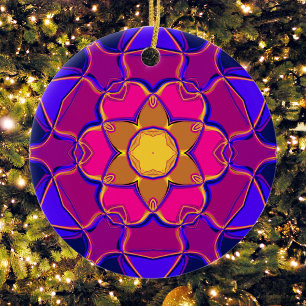 Cartoon Mandala Flower Yellow Pink and Blue Ceramic Tree Decoration