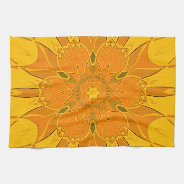 Cartoon Mandala Flower Yellow Tea Towel (Horizontal)