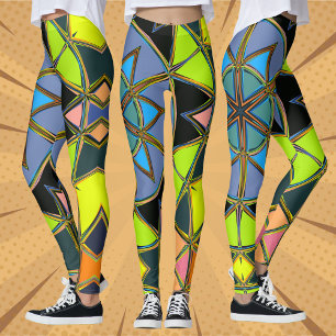 Cartoon Mandala Green Blue and Orange Leggings