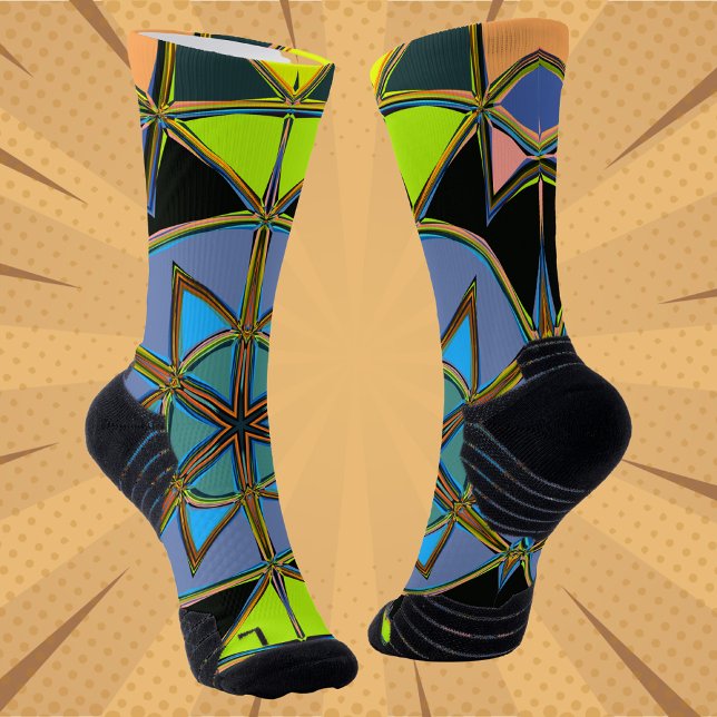 Cartoon Mandala Green Blue and Orange Socks (Creator Uploaded)