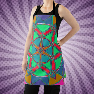 Cartoon Mandala Green Red and Blue Apron