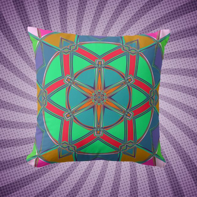 Cartoon Mandala Green Red and Blue Cushion (Creator Uploaded)