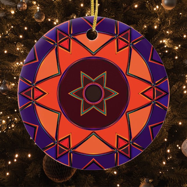 Cartoon Mandala Purple and Orange Ceramic Tree Decoration (Creator Uploaded)