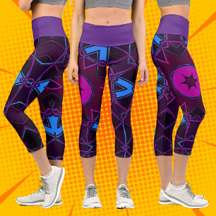 Cartoon Mandala Purple Pink and Blue Capri Leggings