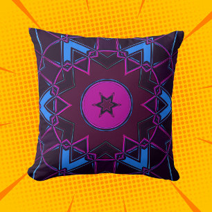 Cartoon Mandala Purple Pink and Blue Cushion