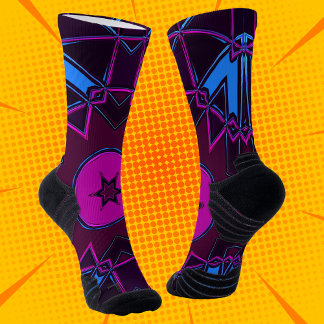 Cartoon Mandala Purple Pink and Blue Socks