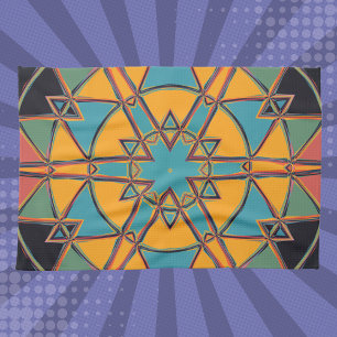 Cartoon Mandala Yellow Blue and Orange Tea Towel