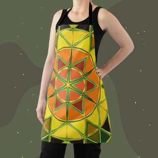 Cartoon Mandala Yellow Orange and Green Apron
