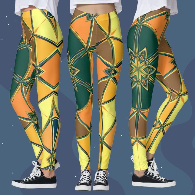 Cartoon Mandala Yellow Orange and Green Leggings (Creator Uploaded)