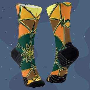 Cartoon Mandala Yellow Orange and Green Socks