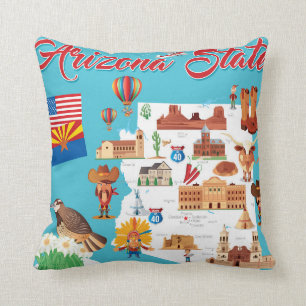 Cartoon Map of Arizona Cushion