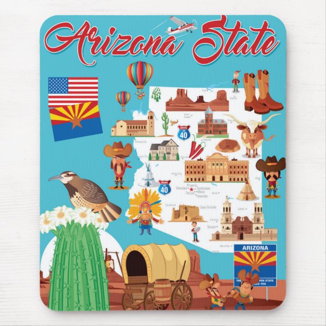 Cartoon Map of Arizona Mouse Pad (Front)
