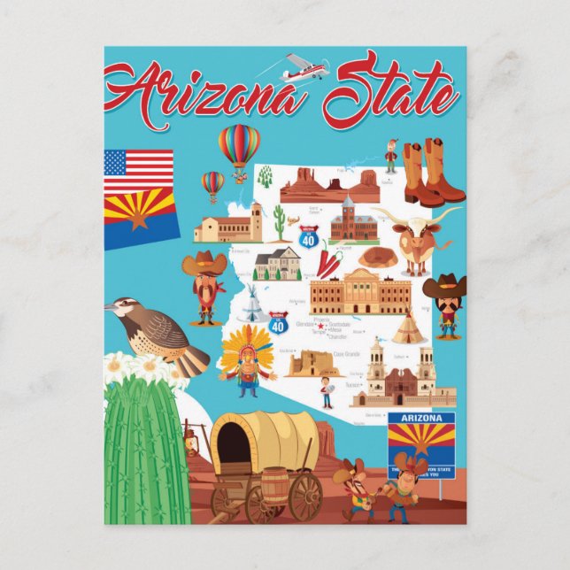 Cartoon Map of Arizona Postcard (Front)