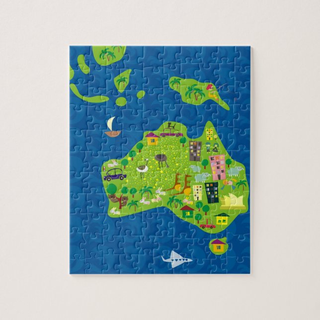 Cartoon Map of Australia and Oceania Puzzle (Vertical)