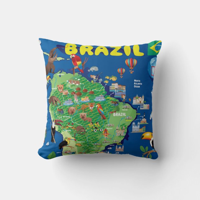 Cartoon Map of Brazil Cushion (Front)