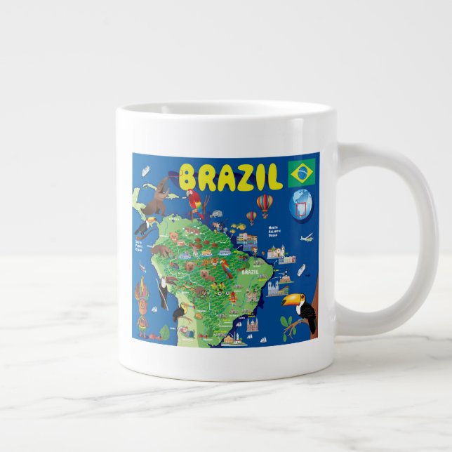 Cartoon Map of Brazil Large Coffee Mug (Right)