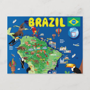 Cartoon Map of Brazil Postcard