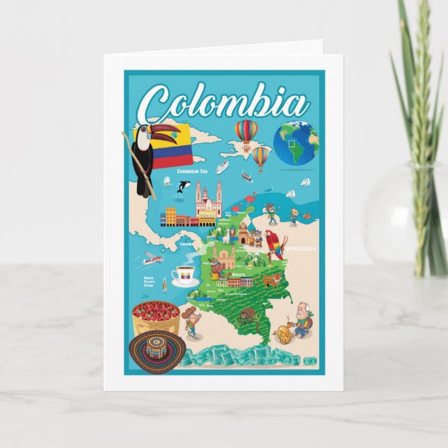 Cartoon Map of Colombia Card (Front)