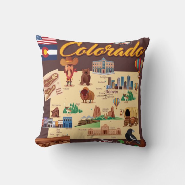 Cartoon Map of Colorado Cushion (Front)