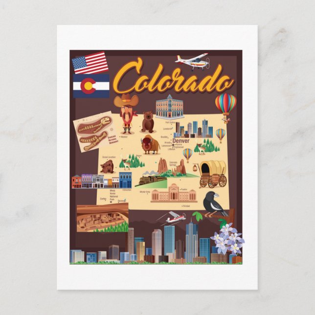 Cartoon Map of Colorado Postcard (Front)