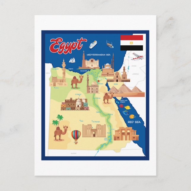 Cartoon Map of Egypt Postcard (Front)