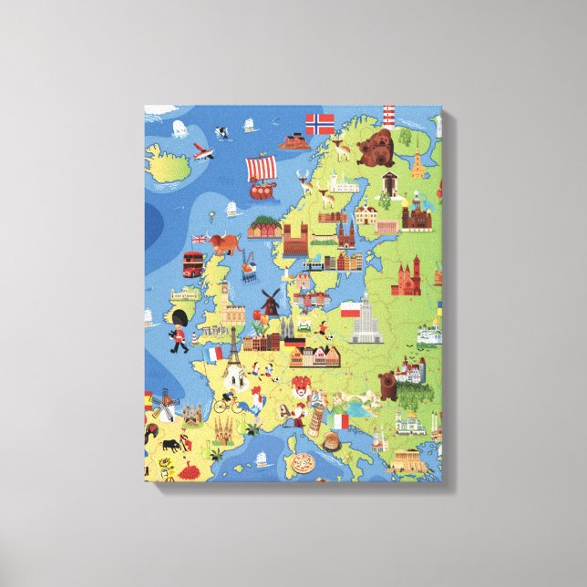 Cartoon Map of Europe Canvas Print (Front)
