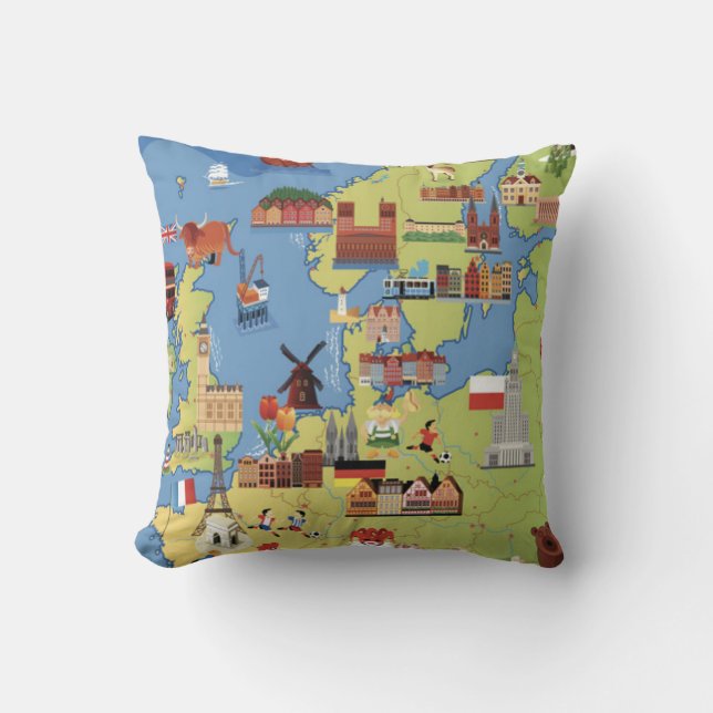 Cartoon Map of Europe Cushion (Front)