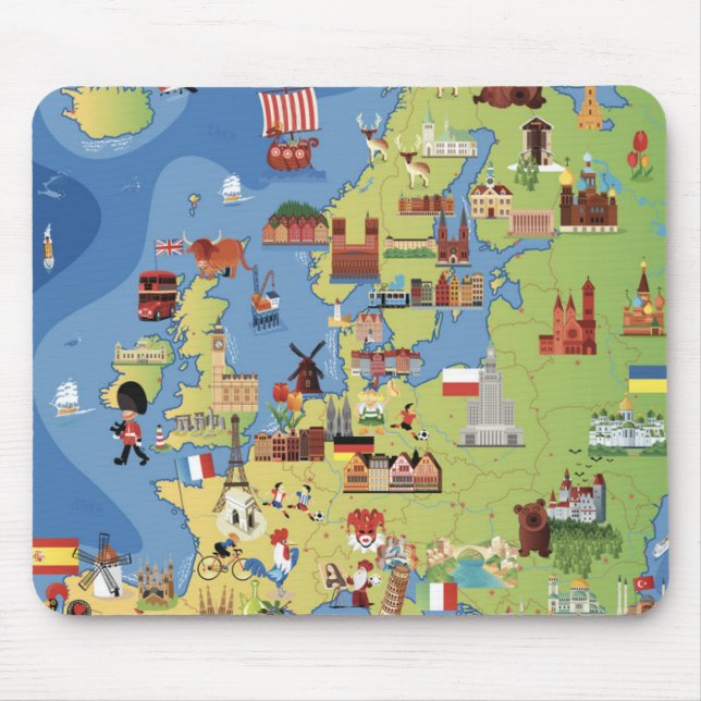 Cartoon Map of Europe Mouse Pad (Front)