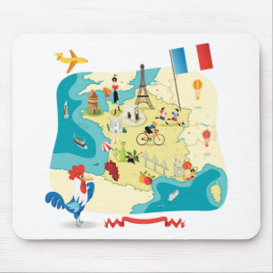 Cartoon Map of France Mouse Pad