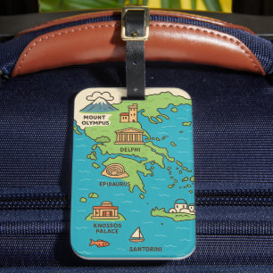 Cartoon Map of Greece – Illustrated Landmarks  Luggage Tag