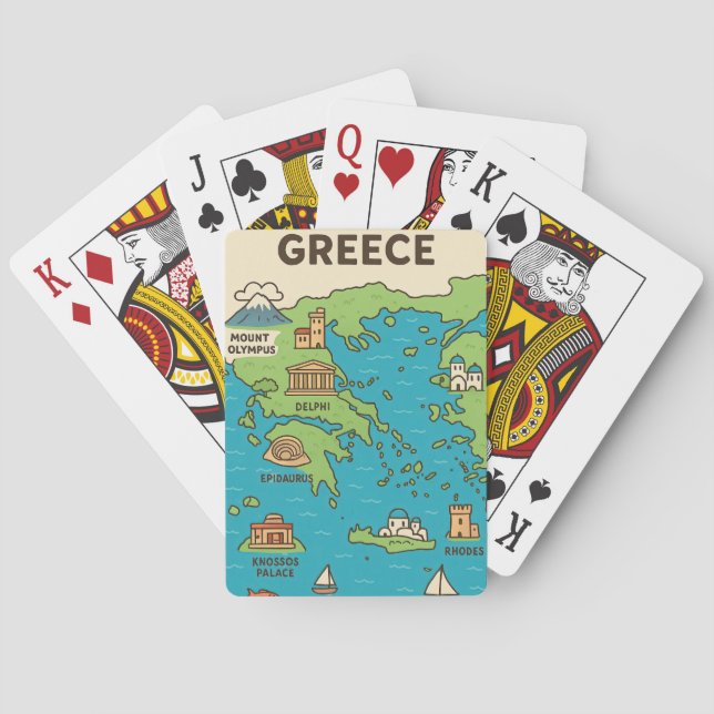 Cartoon Map of Greece – Illustrated Landmarks  Playing Cards (Back)