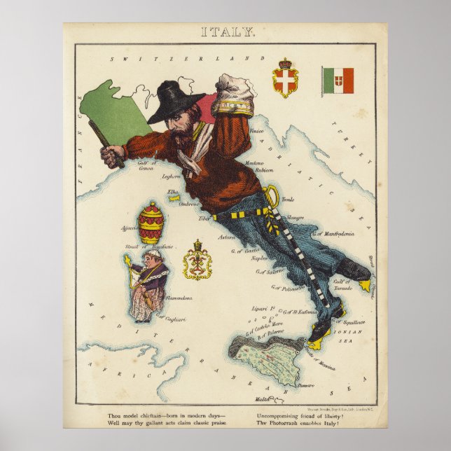Cartoon Map of Italy (1868) Poster (Front)