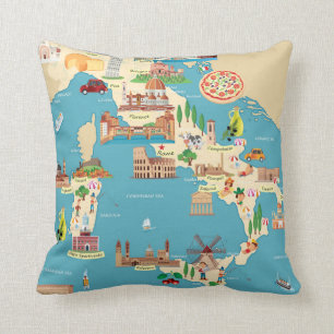 Cartoon Map of Italy Cushion