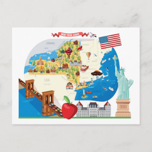 Cartoon Map of New York State Postcard