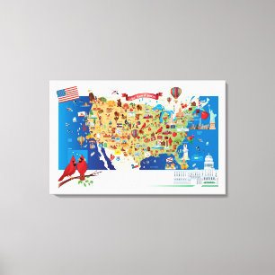 Cartoon Map of USA Canvas Print