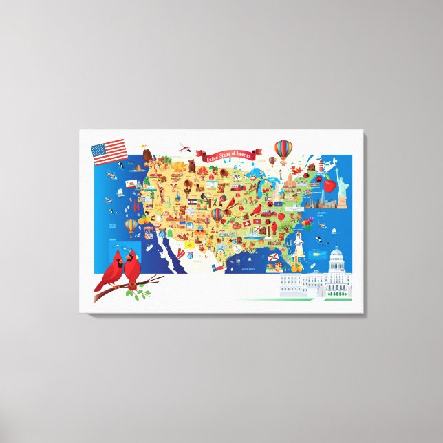 Cartoon Map of USA Canvas Print (Front)