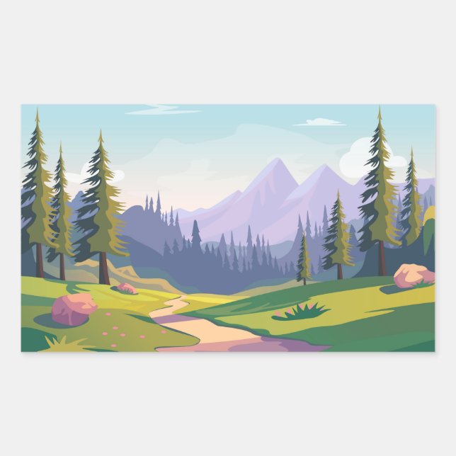 Cartoon Meadow Rectangular Sticker (Front)