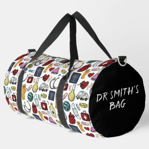 Cartoon medical doctor nurse science custom name duffle bag